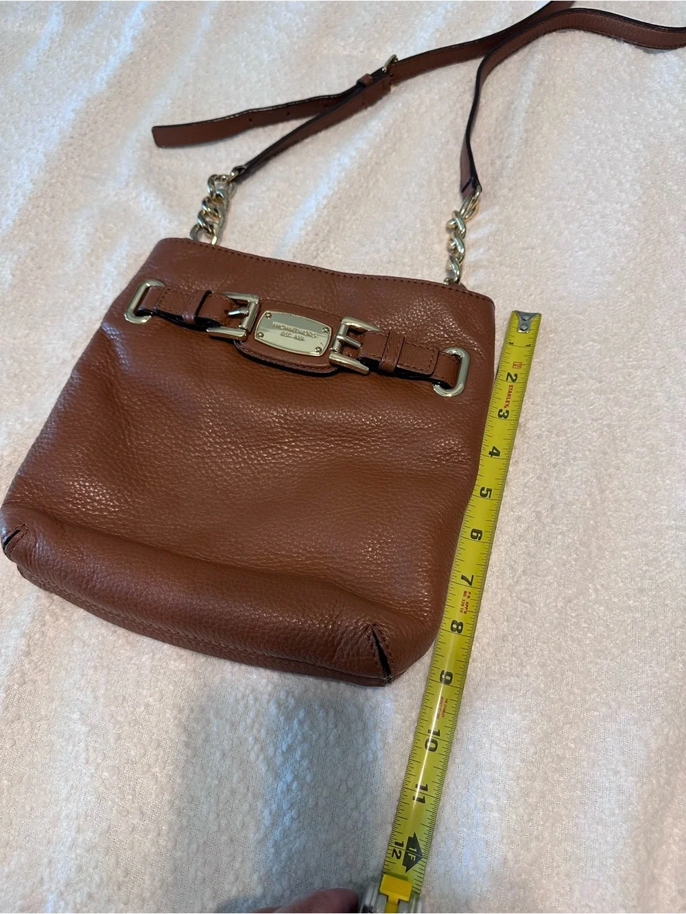 Michael Kors Cognac Pebbled Leather Crossbody Bag with Gold Hardware